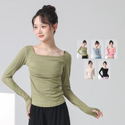 秋冬 練習服 ダンス教室 ベリーダンス バレェ ヨガ 体操服 5色 指穴付上着 Tシャツ ピンタック