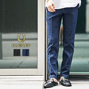 【パンツ】センタープリーツ イージーデニム テーパード パンツ ジーンズ／SOMEDIFF