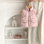 ★BaBy★　ベビー服　66~100cm　キッズベスト　チェリー柄ダウンベスト　韓国ベビー服