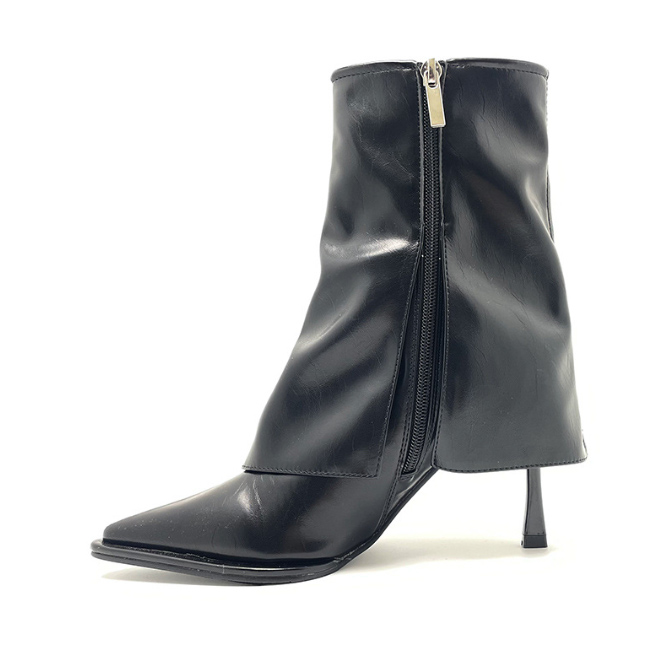 ぞうねこ 大人気 オリジナルファスナーブーツ ブラックレザー ジッパー