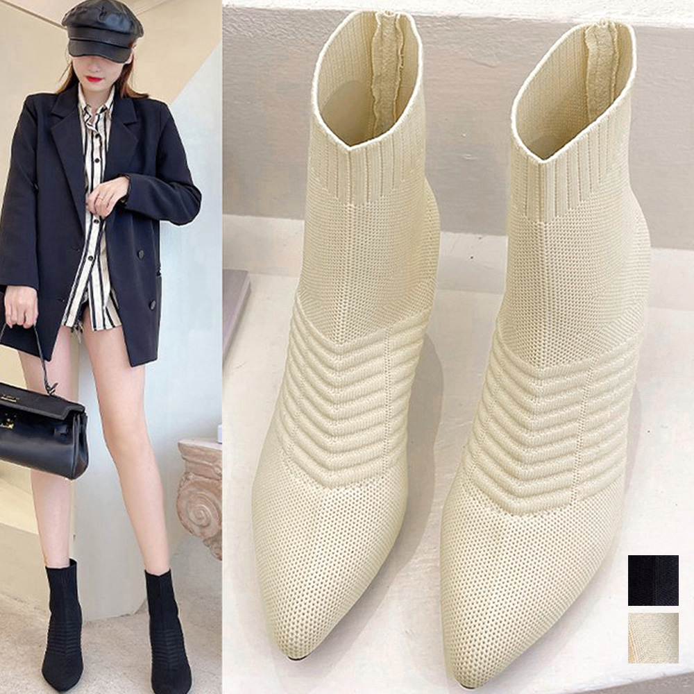 【日本倉庫即納】 ニットソックスブーツ ポインテッドトゥ