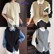 レディース服　トップス　ベスト　前開き　ニット生地　カジュアル　お出かけ　秋冬新作　4色展開