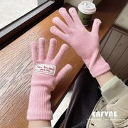 手袋 グローブ ５本指 毛糸 ニット 厚手 スマホタッチ レディース