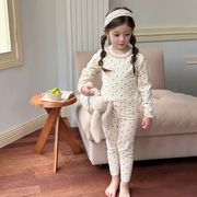 2024秋冬新作 子供服 部屋着 花柄 パジャマ 韓国風子供服 レギンス & インナーシャツ 2点セット 男女兼用