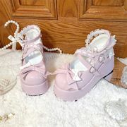 シューズ パンプス PU フェイクレザー レース ベルト 靴 厚底 レディース
