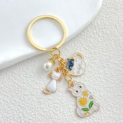 パール  金属 猫キーホルダー 花柄猫  ティーカップ猫 キーホルダー 猫雑貨  キーチェーン