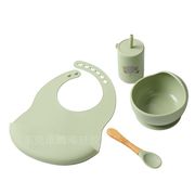 赤ちゃん用仕切り一体型 竹製食器プレート 子供用吸盤付き食器セット丸型＆象型プレート4点セット