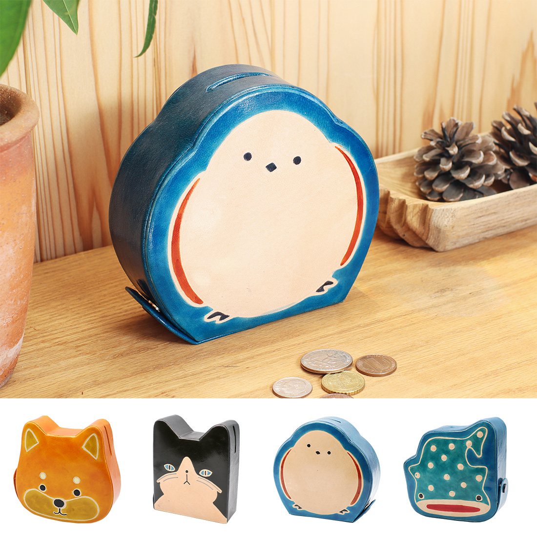くーやん品 ヤンピー貯金箱 アニマル[コインケース小銭入れ ヤギ革 猫犬