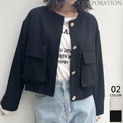 【2025新作商品♪】ゴールドボタンノーカラージャケット