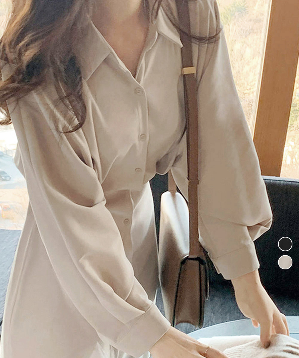 【日本倉庫即納】 きれいめシャツワンピース ウエストマーク