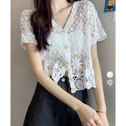 透かし編みニットカーディガン ショート丈