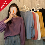 【HOT】【SN】韓国風レディース服 トップス 無地 パーカー インナー Ｔシャツ 長袖Ｔシャツ コーディネート