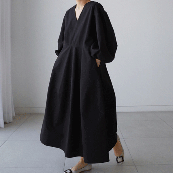 【Women】2022年春夏新作 　韓国風レディース服　ボリュームフレア　ロングワンピース　２色