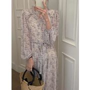 2025年INS春新作　おしゃれ　設計感  Vネック 着痩せ  レトロ  気質  長袖  ワンピース