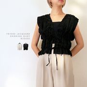□　期間限定特価　□フリンジジャガード　シャーリング　ジレブラウス(32395)