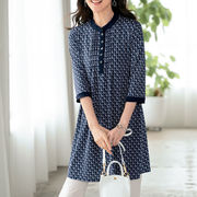 ピンタック7分袖プリントチュニックプルオーバー