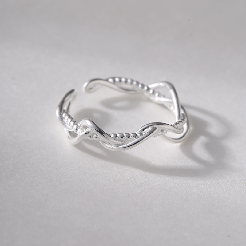 シルバー指輪 くねくね うねり DNA S925 シルバーアクセサリー アレルギー対応 調整可能 おしゃれ 上品