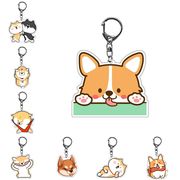 10色  柴犬キーホルダー  動物   両面パターン アクリル  キーチェーン   柴犬雑貨