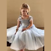 2025春夏 女の子無地シャーリングゴムチュールキャミソールワンピース