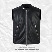 メンズファッション 無地 PU ベスト 男女兼用 ストリート系 ノースリーブ アウター 2025新作★