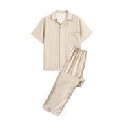 無印風良品水洗い綿二重糸パジャマ女性純綿半袖長ズボン純綿夏カップルホームウェア(男) 二重糸半袖長ズ