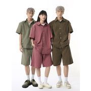メンズファッション 無地 半袖 シャツ 男女兼用 ショートパンツ セットアップ 春夏 2025新作★全3色