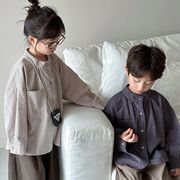 2025春夏新作 韓国風子供服  人気  縦ライン 長袖 レトロなシャツカーディガン シャツ 2色  80-140cm