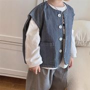 韓国 子ども服 男の子用 ベスト 2025 春秋新作 キッズ ストライプ  ベスト ショルダーカバー