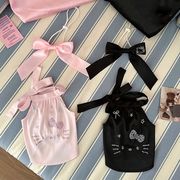 INS風 ラインストーン付きスカートセット フェイクシルク フレンチスタイル リボン付き