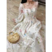 シフォンワンピ アイボリー パーティードレス ミモレ丈ワンピース S M L 2L 春夏 花柄ワンピース ロング