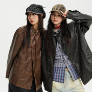 メンズファッション PU ジャケット 男女兼用 ストリート系 防寒アウター 春秋 2025新作★全2色