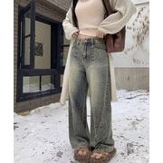 【日本倉庫即納】 ヴィンテージ風ワイドデニムパンツ美脚