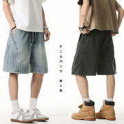 メンズ デニムショートパンツ 夏新作 ヴィンテージ風プリーツ加工 カジュアル ワーク系5分丈★全2色