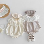 夏物新作 ベビー用レースフリルネックノースリーロンパース 女の子用プリンセスワンピース
