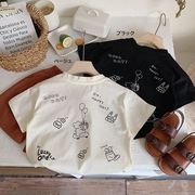 全2色[80-130cm] 女の子男の子 プリント 半袖Tシャツ 韓国風 トップス  カットソー 春夏 キッズ 子供服