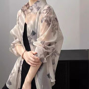 TGG☆欧風 夏新作 小花柄シアーシャツ レディース ゆったりロングスリーブ 薄手ロング丈羽織
