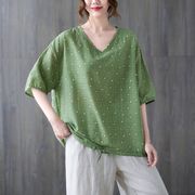 【新作】春夏Vネックトップス半袖Tシャツ綿麻