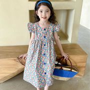 春夏新作 韓国風子供服 キッズ 3-8歳ガール 小花柄 フリル シフトドレス ワンピース ワンピ 7-15