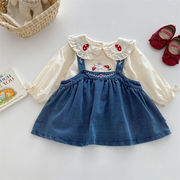 秋新作　子供服　女の子　デニム　サロペットスカート　刺繍　おしゃれ　可愛い　スカート　ボトムス