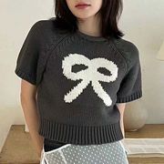 【春新作】韓国風レディース服　春　優しい　きれいめ　半袖セーター　ニット