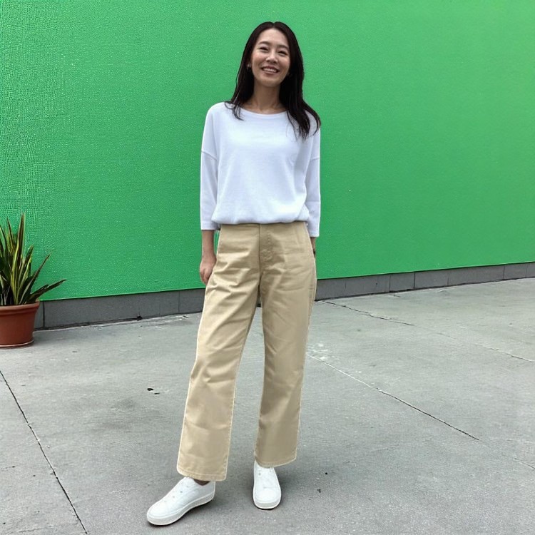 コットン100％　ワイドストレート　チノパン　選べるレングス3タイプ