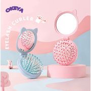 折りたたみ鏡 ミラー 2way ヘアケア ヘアブラシ くし 櫛 マッサージブラシ 猫耳 可愛い 2色展開