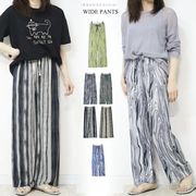 サラテロ素材 プリントワイドパンツ