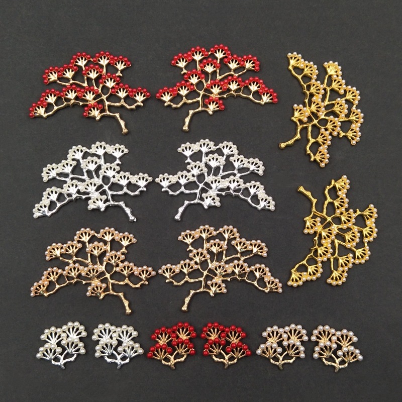 パール付き 枝 メタルパーツ 立体 デコパーツ ハンドメイド バレッタ アクセサリーパーツ 貼り付けパーツ