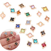 【191 コネクタ】 クローバー 約9×14mm 1個 ゴールド ガラス ラインストーン ハンドメイド