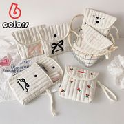 クリーム系リボンポーチ 可愛い学生用 携帯便利 化粧ポーチ 高見えデザイン