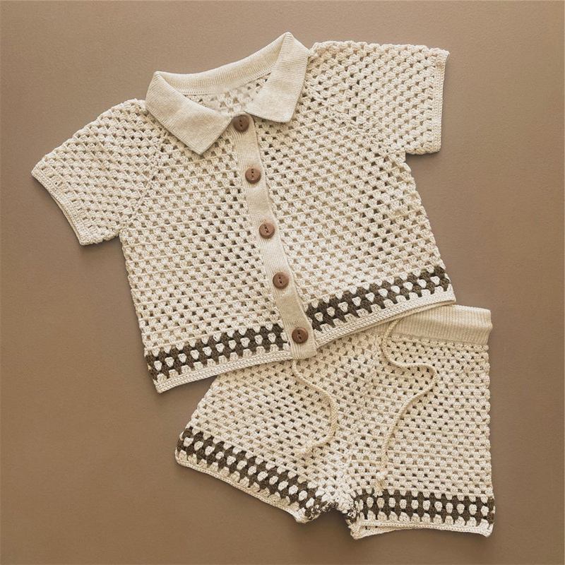 2025夏新作　ベビー服　ニット　半袖　セットアップ　Tシャツ　ショートパンツ　可愛い　おしゃれ　子供服