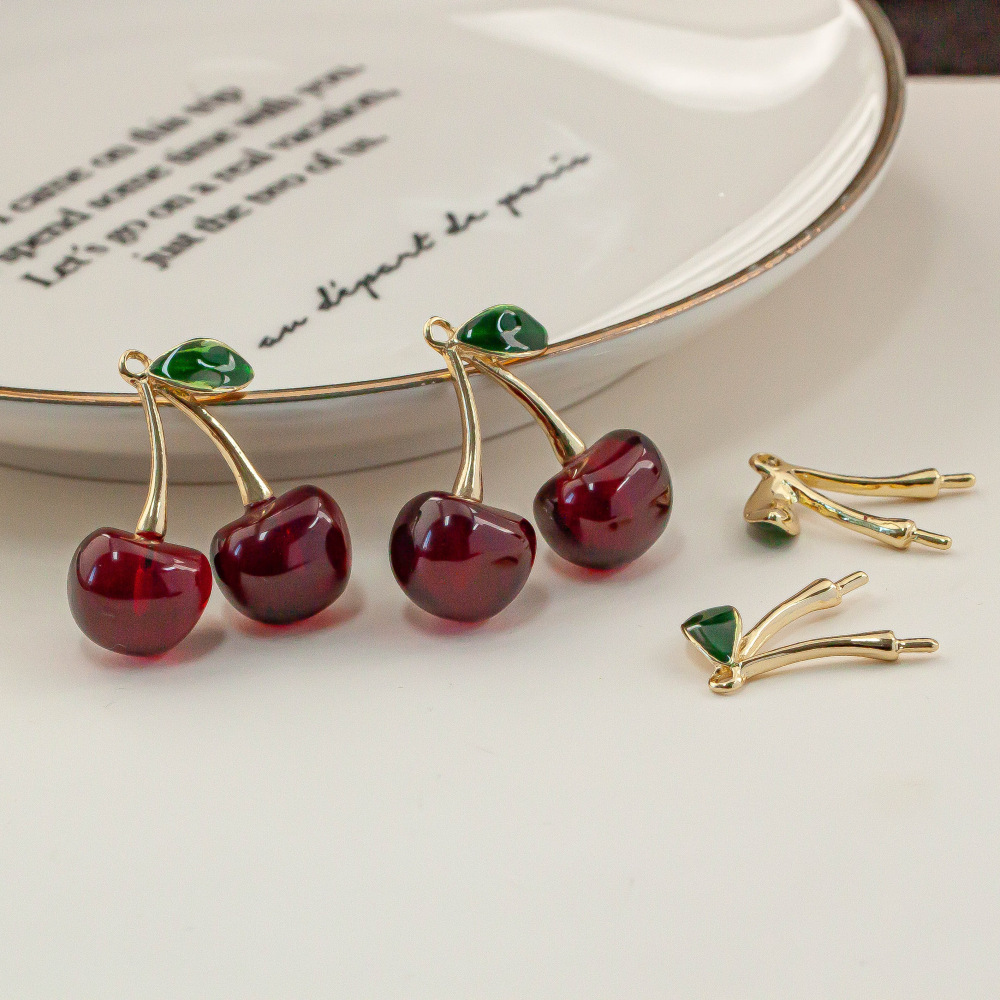 アクリル パーツ アクリル チャーム アクセサリーパーツ サクランボ 手芸パーツ ハンドメイド 立体 果物