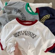 2025春夏 子供用半袖Tシャツ男女兼用 カラーブロック＆ロゴデザイン 丸首Tシャツ