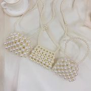 編み込みパール付きミニバッグ 女児用 2025 サマーショルダーバッグ 手提げバッグ